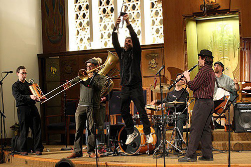 Frank London and Aaron Alexander appearing with the Breslov Bar Band  at the Haiti Benefit Concert